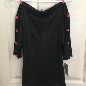Bongo Open Shoulder Black & Pink Top NWT